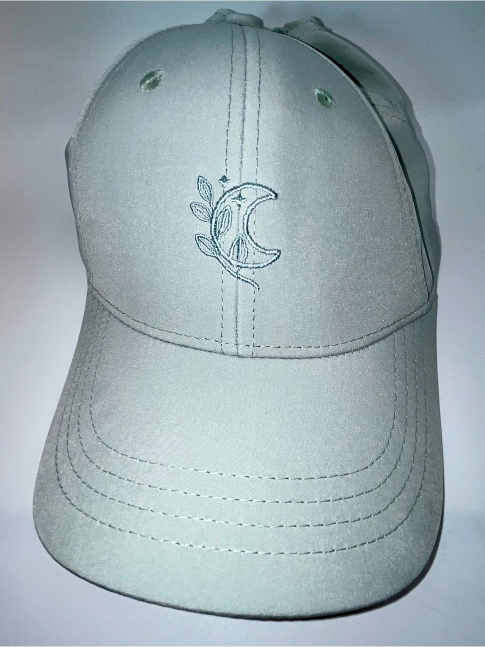 Women’s Light Aqua Embroidered Crescent Moon Cap